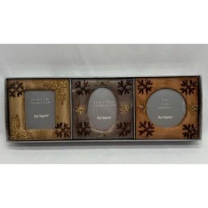 Pier 1 Imports Fabric W/Bead Snowflakes 1.5" X 2" Mini Photo Frames Set Of 3 New